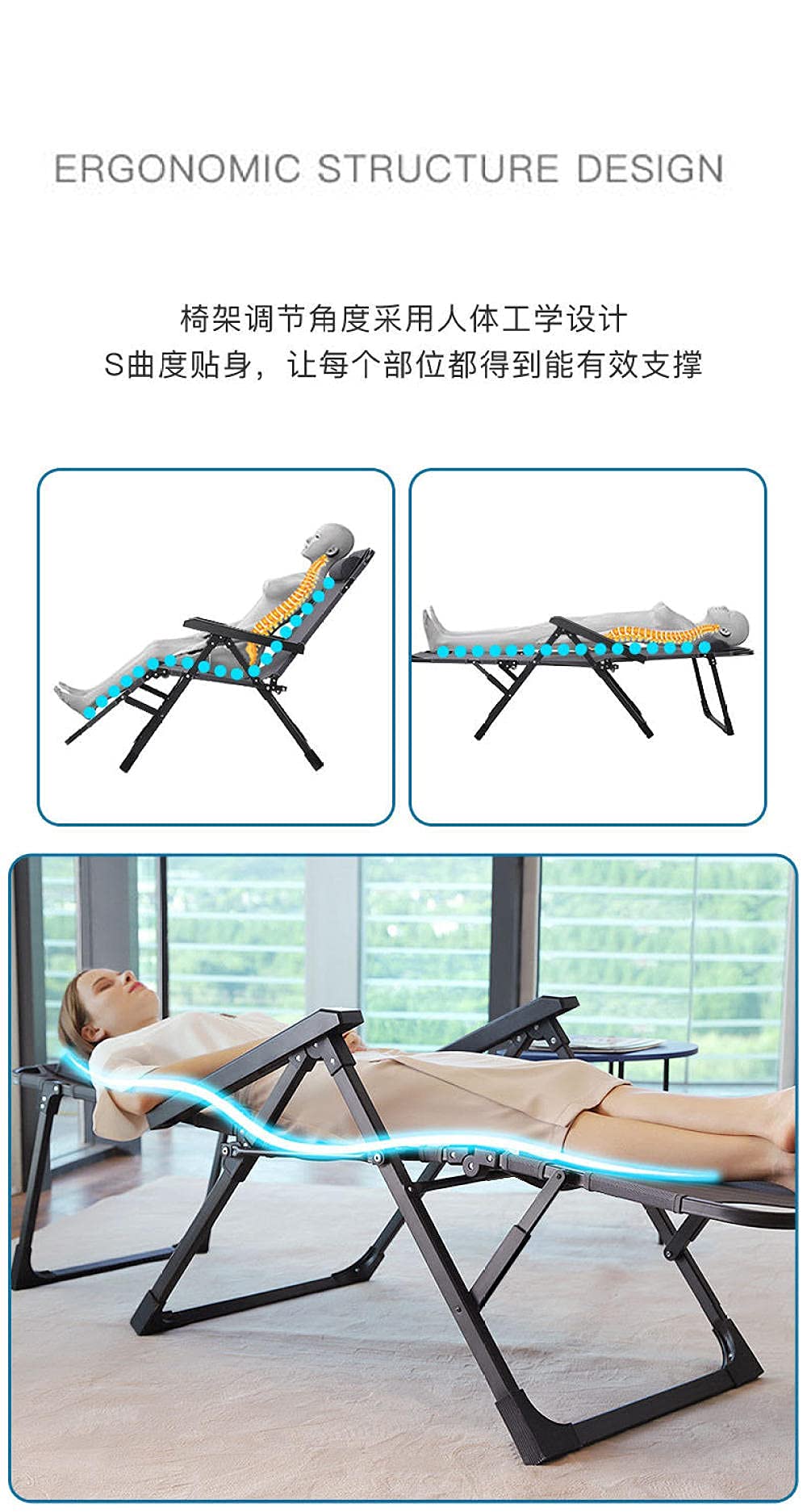 Gravity Garden reclinabile, Sedia per Il Tempo Libero all'aperto per Ufficio, Comoda Sedia Relax Poltrona Pieghevole Poltrona Relax Poltrona reclinabile 150 kg Striscia Cuscinetto-Dray +