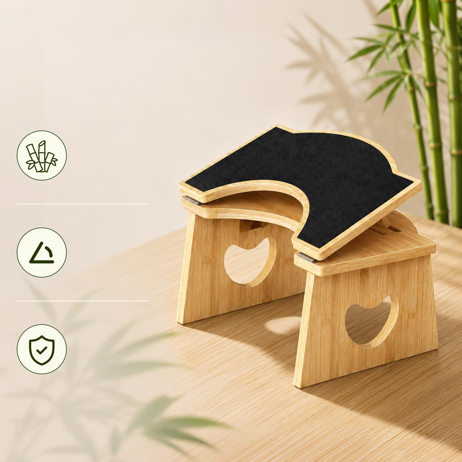 HOOBRO Taburete Plegable de Bambú para Inodoro, Taburete Fisiológico para Baño, Antideslizante, sin Necesidad de Montaje, Color Bambú Natural y Negro EYL03FP01