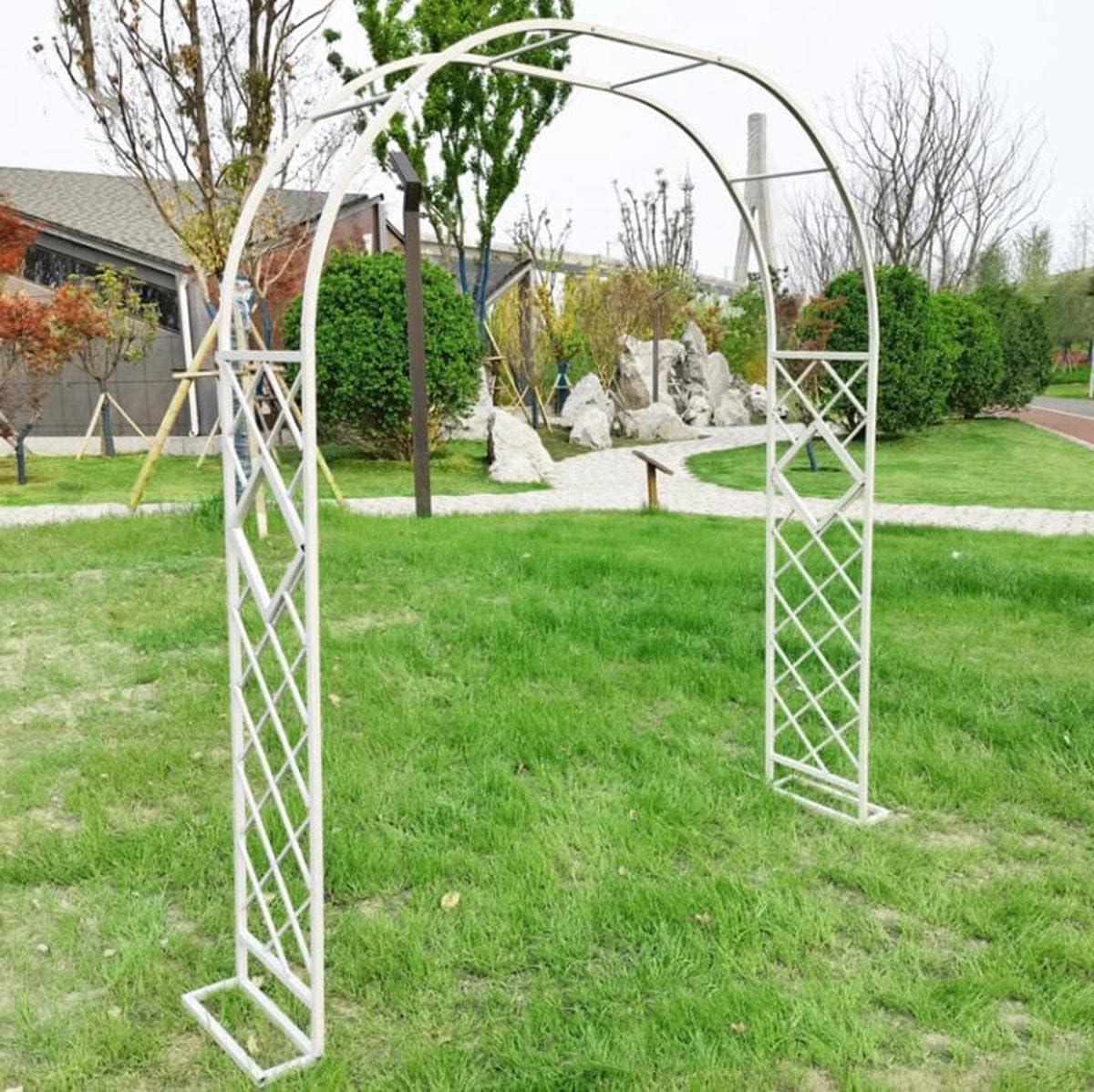 Garden Trellises Arch，Metal Garden Arch Trellis Arbor for Outdoor Wedding Decoration Rustproof Galvanized Climbing Plant Archway with Bases Wrought Iron White 340 cm Wide
