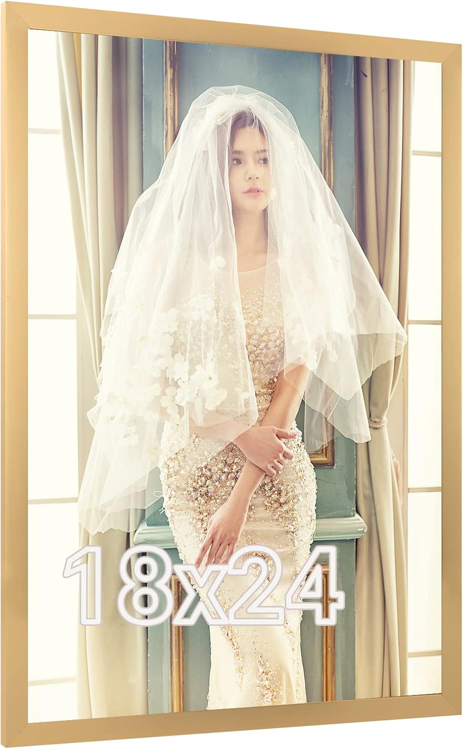 18x24 Gold Frame, Ornate 24x18 Poster Frame, Natural 18 by 24 Canvas Picture Frame, Large Gallery Family Concert Portrait Photo Wall Frame Anniversary/Wedding/Thank you/Christmas Gift Gold 18x24in