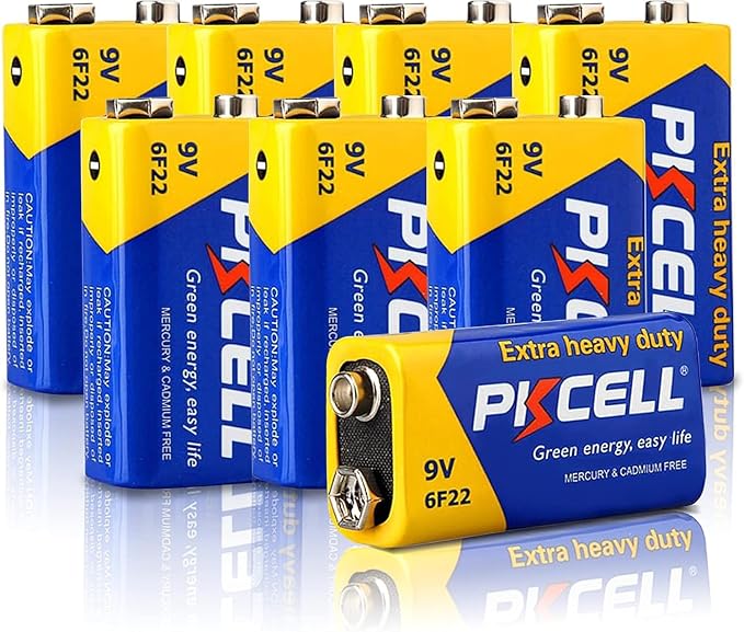 Pilas 9V 6F22 Square PKCELL, paquete de 8 unidades para detectores y herramientas