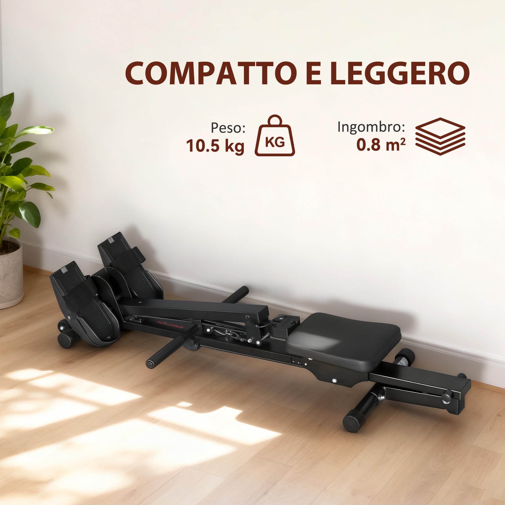 SPORTNOW Vogatore per Casa, Vogatore Compatto Silenzioso con Resistenza a Elastico, Monitor LCD, Sedile Imbottito, per Allenamento Tutto il Corpo, Capacità 150 kg, Salvaspazio, Nero