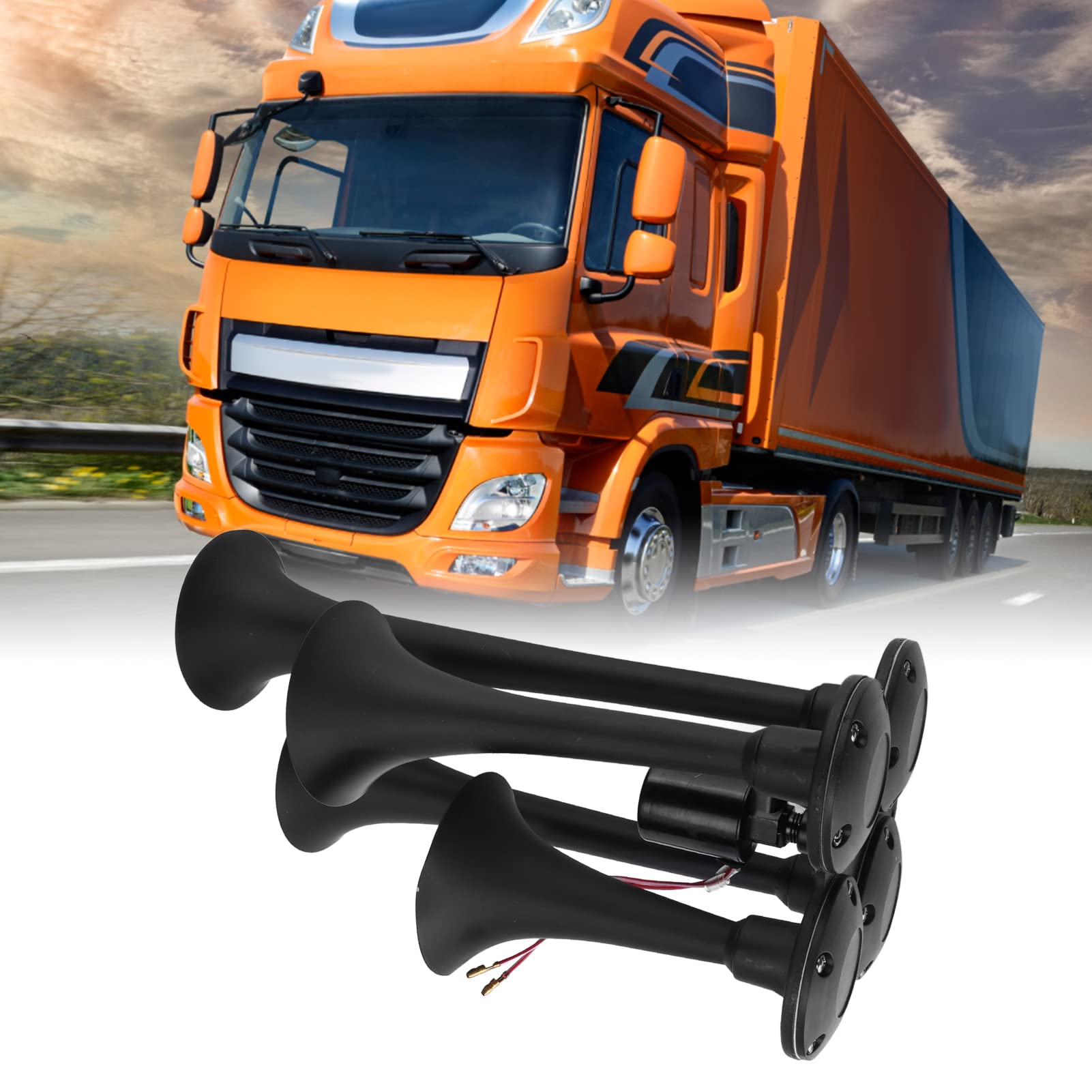 Kit de bocina de coche de 12 V con diseño de cuatro trompetas de 135 DB, metodo de bocina de aire súper ruidoso para ajuste universal en camiones, SUV, trenes y barcos,