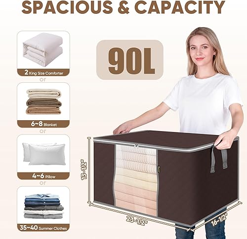 Miniatura 3 de BALEINE Paquete de 4 bolsas de almacenamiento de ropa, contenedores de almacenamiento de 24 galones con asa reforzada, cremallera resistente,