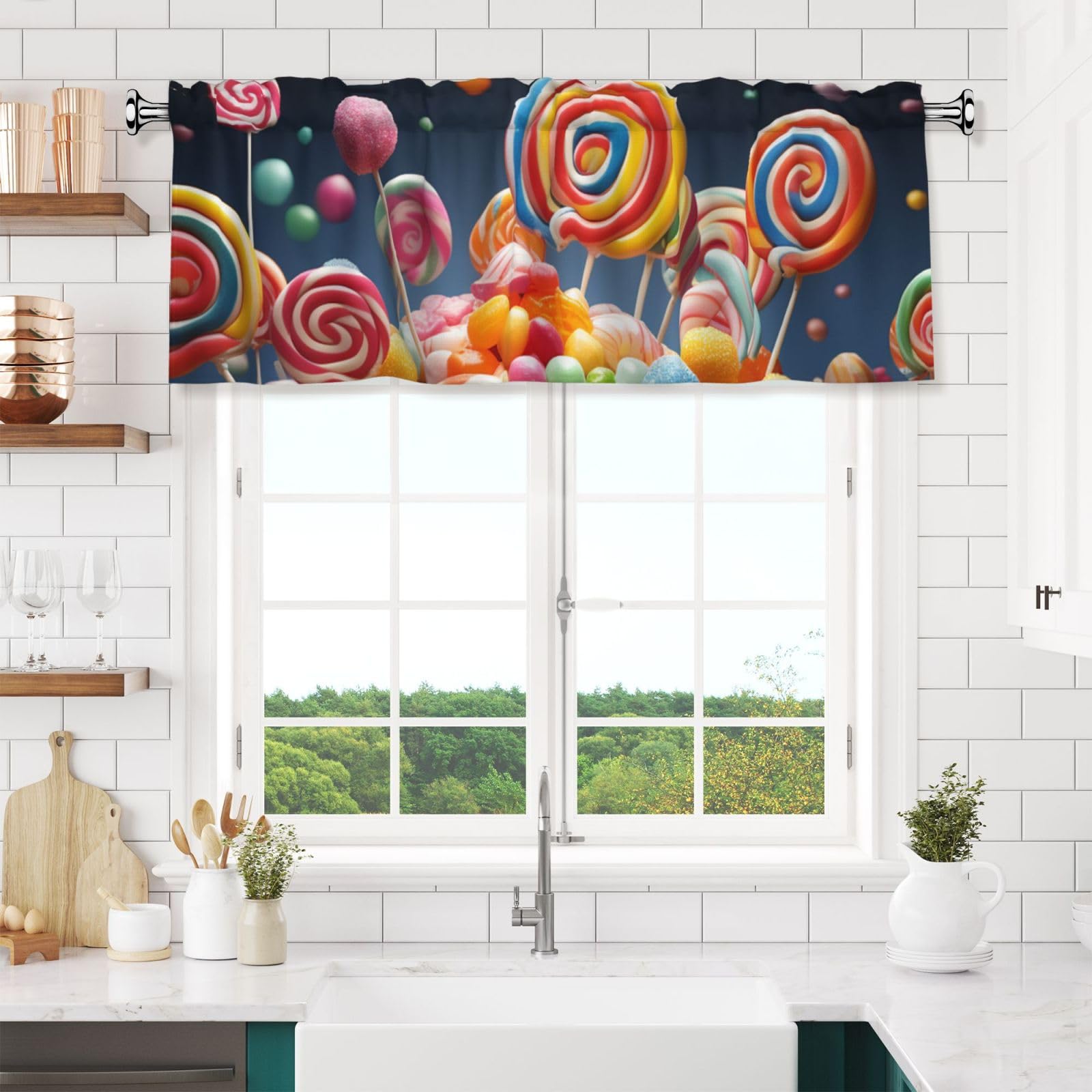 NONHAI Colour Candy Valances for Windows Short Curtains Rod Pocket Cafe Window Treatments Valance Curtains for Kitchen Bathroom Laundry Basement Windows 54x18inch Blackout Window Valance