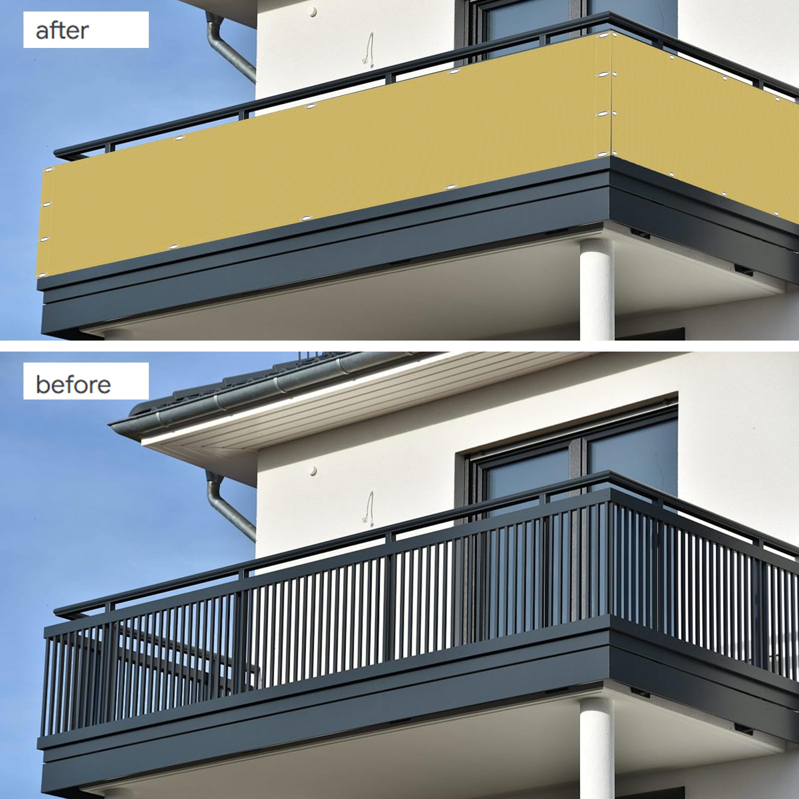 Parawan Balkonowy 180 x 550 cm Ochrona Uv, Zapobiega Podejrzeniom, Wodoodporna, Wiatroszczelna Osłona Na Balkon, Siatka Zacieniająca Z Liną, Opaski Kablowe Na Taras, Kolor kremowy