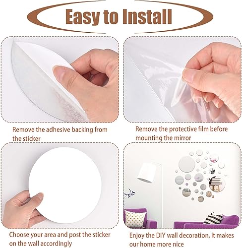 Miniatura 4 de CEYAZYE Espejo de pared, azulejos de espejo circular autoadhesivos, 32 piezas de espejo acrílico para pared, calcomanías de pared extraíbles para