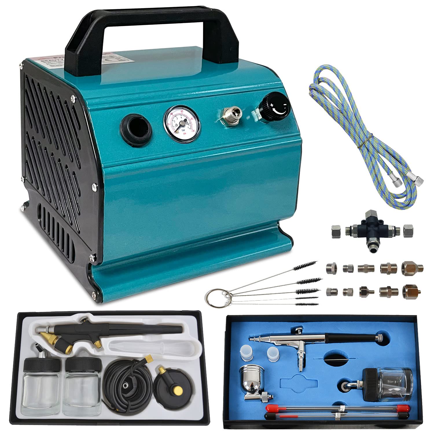 Zestaw do aerografu Beauty Maxx z kompresorem Airbrush i super akcesoriami, 2 szt. pistoletów Airbrush 10 szt. adapter do Airbrush wąż szczotka do czyszczenia