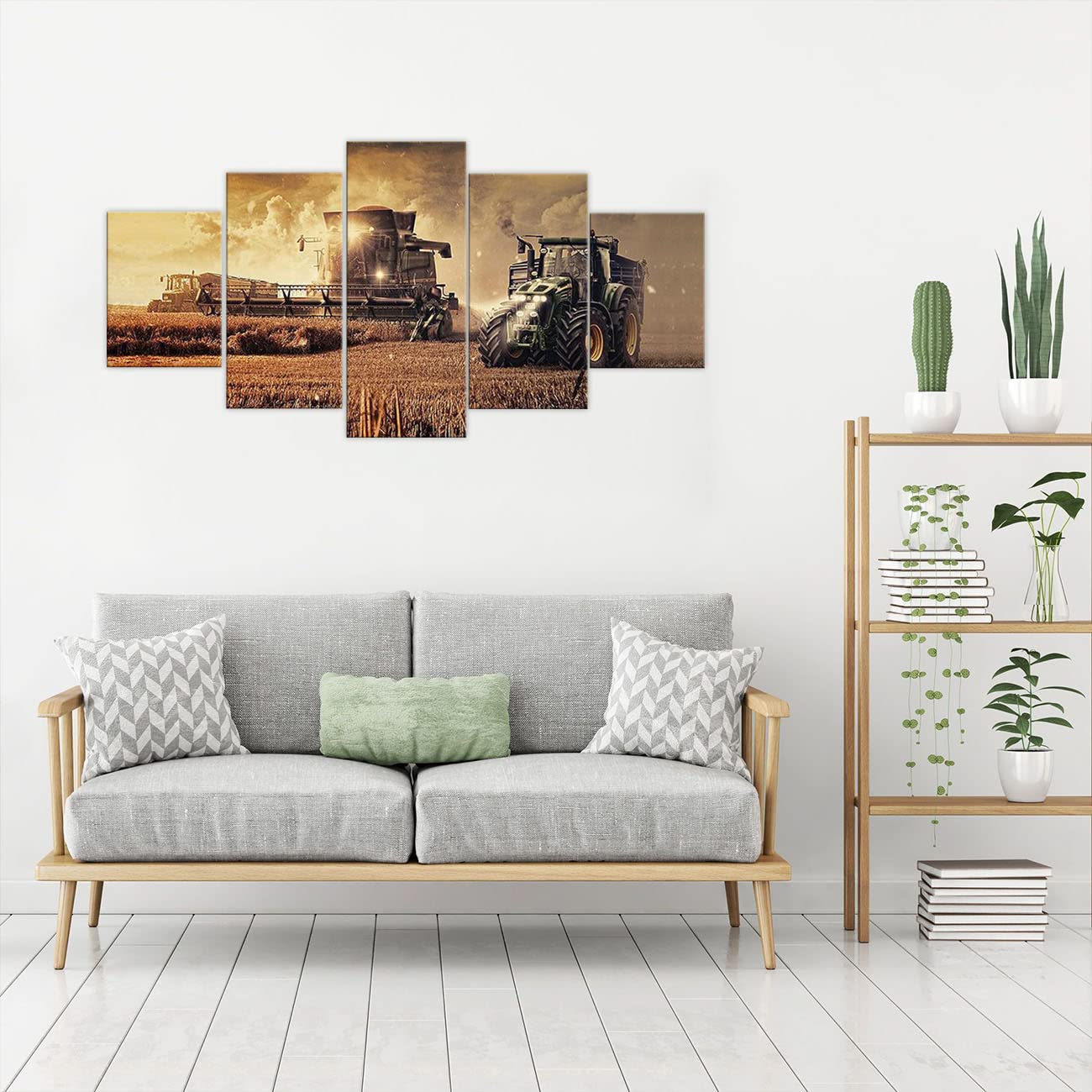 ZHONGYUTONG 5 Stück Bauernhof Traktor Leinwand Kunstdruck Herbst Landschaft Wandbild Residenz Gemälde Poster Moderne Heimdekoration (100x55cm, Rahmen)