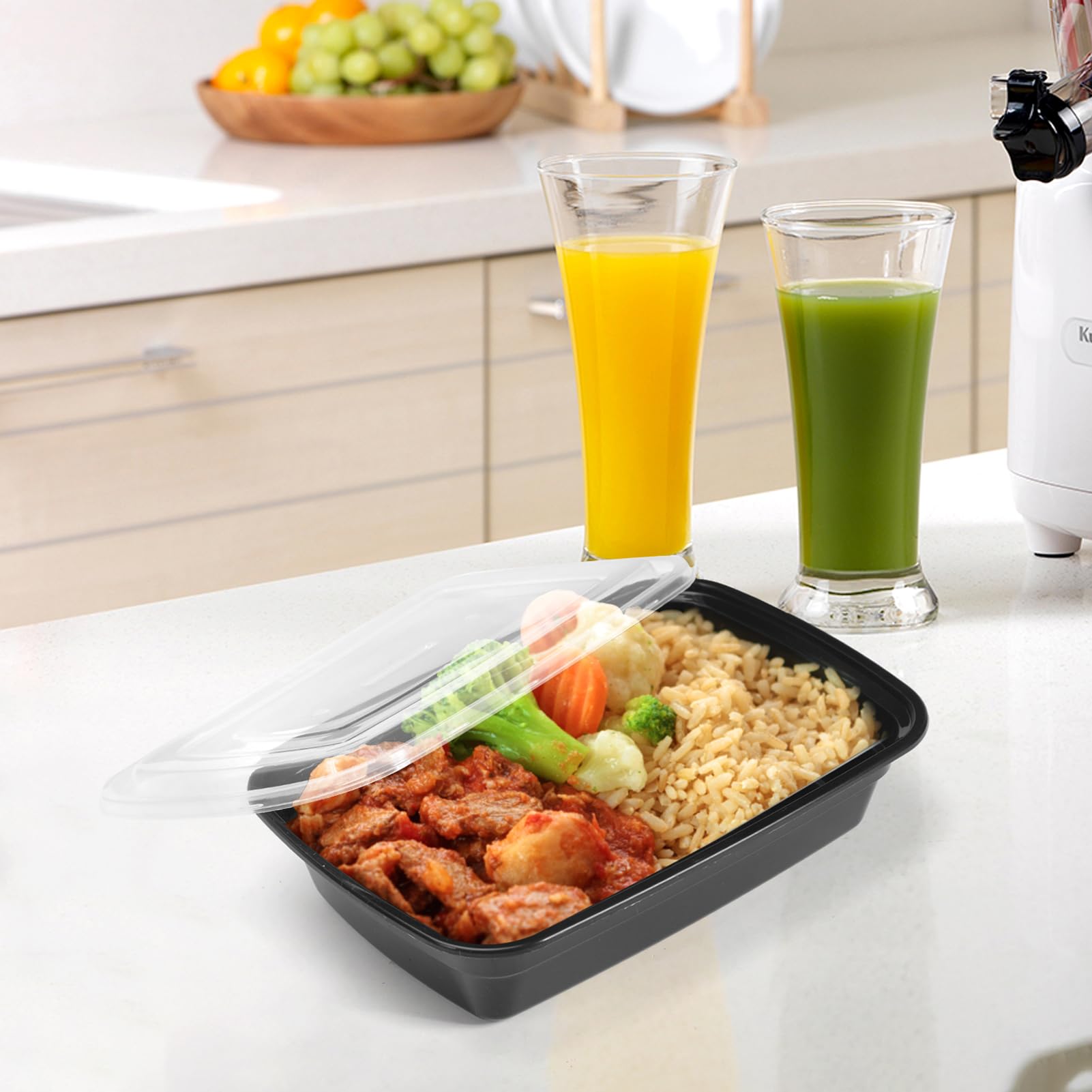 50Pcs Contenitori per la Preparazione dei Pasti da 900ml Contenitore per Frutta con Coperchi Portatile per Cibo da Asporto Picnic