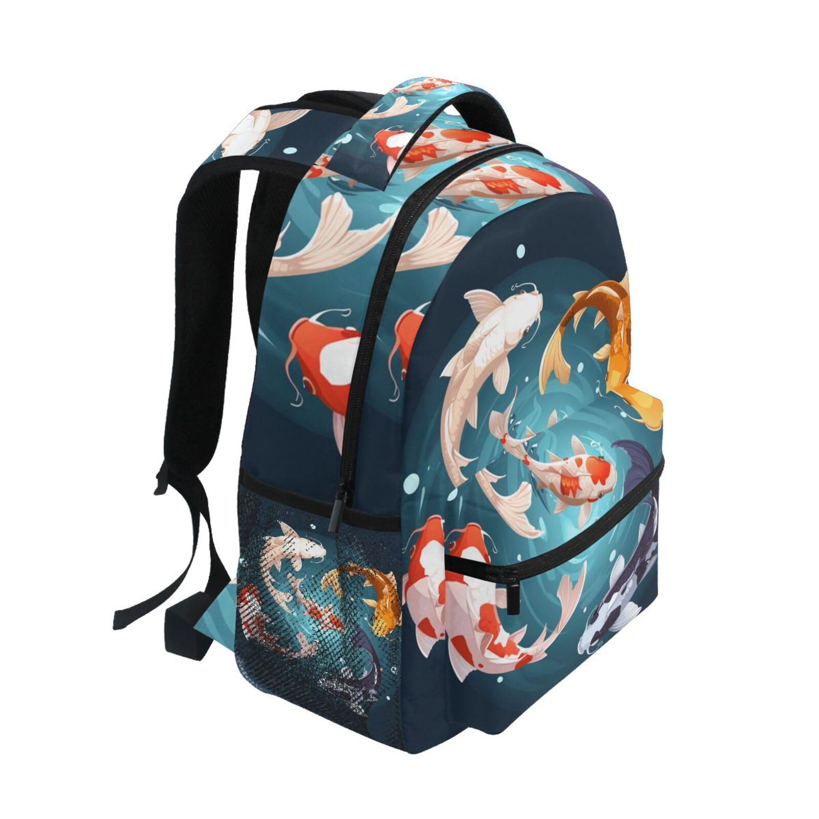 Pesce Koi Colorato Nuoto Acqua Circolare Zaino Scolastico per Ragazzi Ragazze,Borse per Libri e Studenti Alla Moda