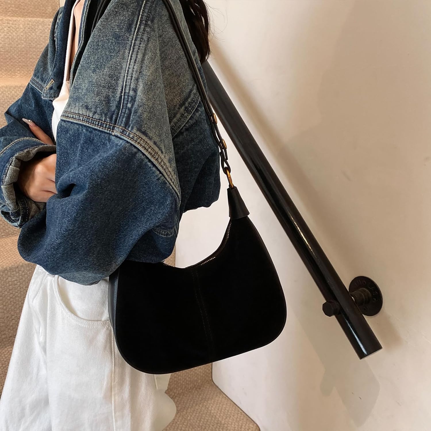 Suede Bags for Women Small Suede Purse Retro Hobo Crescent Crossbody Bag Leather Shoulder Handbag - Image 3