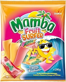 Mamba Fruit Surfer – 1 x 290g – Leckere Kaustreifen mit Fruchtgeschmack in vier verschiedenen Sorten – Süßigkeiten Mix einzeln verpackt