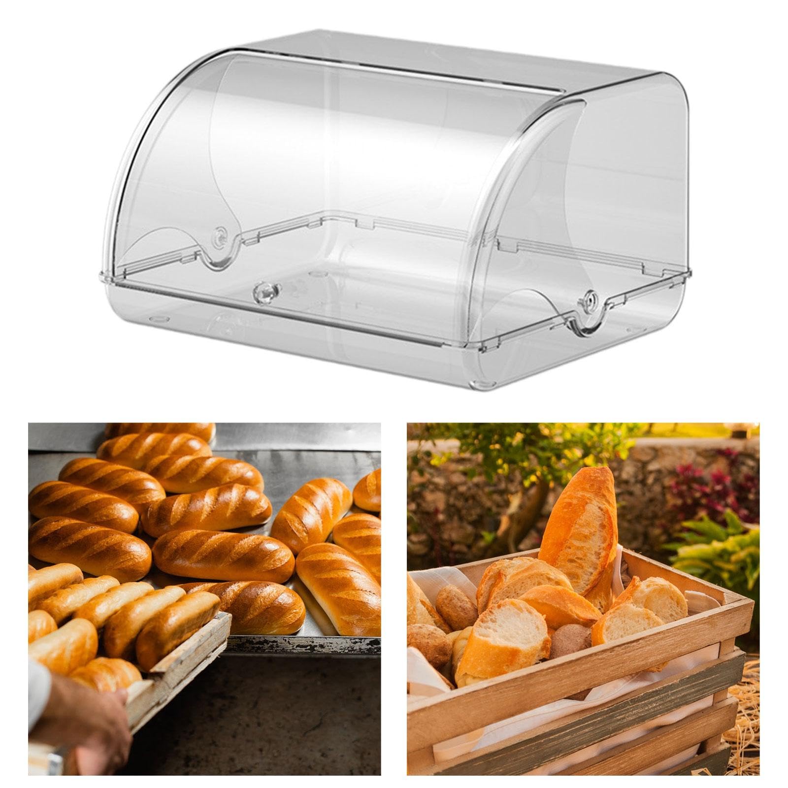 Baoblaze Portapane Organizzatore per Pane Biscotti per bancone della Cucina Caffetteria Prodotti da Forno da Forno con Coperchio Arrotolabile, Bianco Trasparente