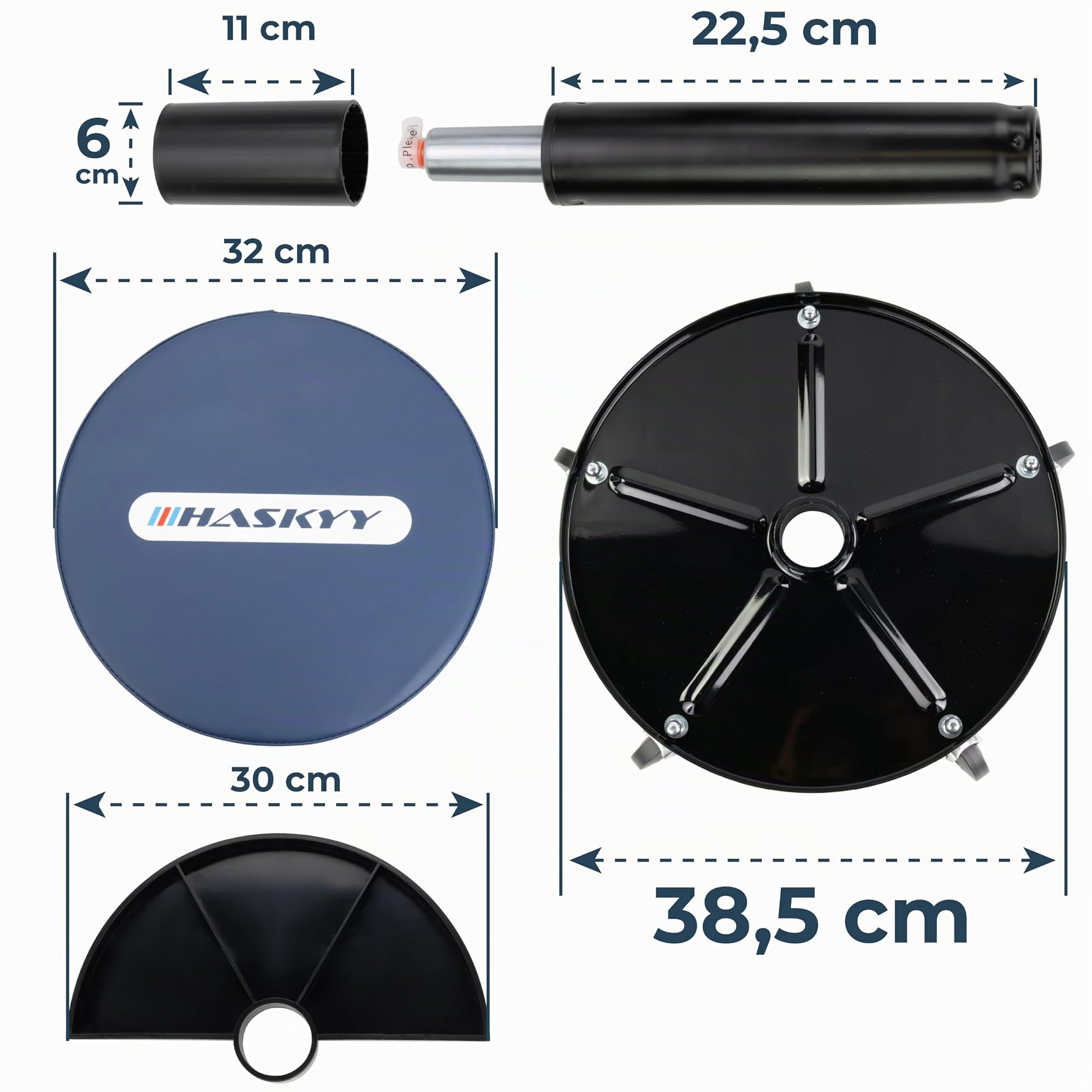 HASKYY Taburete de taller, silla de trabajo, con 5 ruedas, 2 estantes, 410-540 mm, altura regulable, color azul