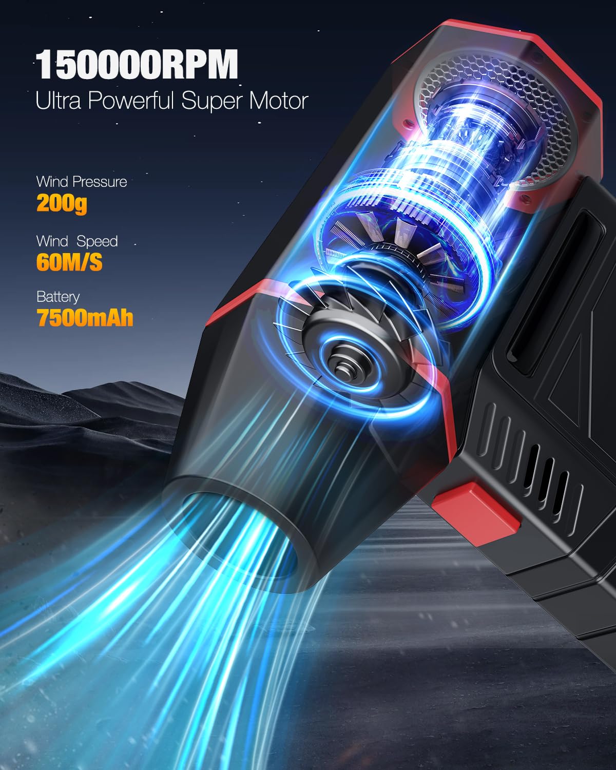 Elettrico Rimuovi Polvere Aria Compressa, 3 Velocità 15000 Giri Aria Compressa PC Air Duster, 7500mAh USB Ricaricabile Soffiatore d'aria Elettrico con illuminazione a LED per Laptop, Tastiera, Auto