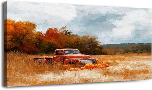 Miniatura 51 de 24"x 48" Fall Canvas Wall Art Highland Cow Rustic Vintage Forest Landscape Farmhouse Autumn Framed Pictures Painting Print Large Wall Art for Living