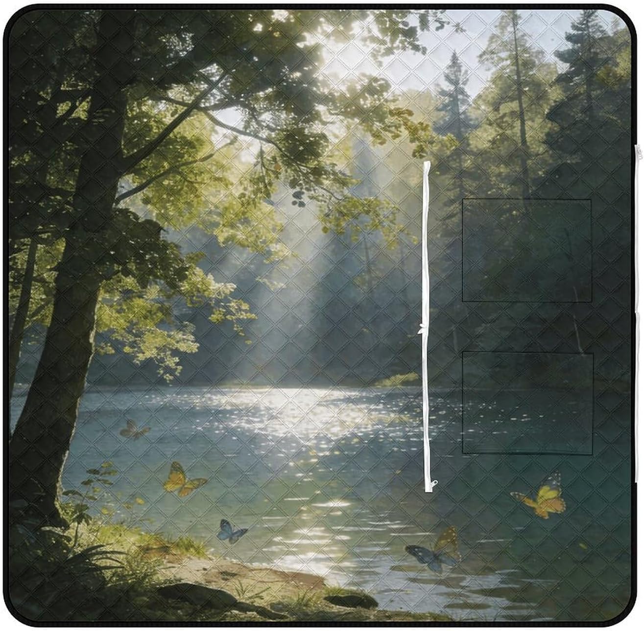 Watercolor Painting Picnic Blanket with Zipper Water Resistant Sand Free Picnic Mat Washable Foldable Easy Carry Beach Blanket for Lawn Beach Hiking Camping