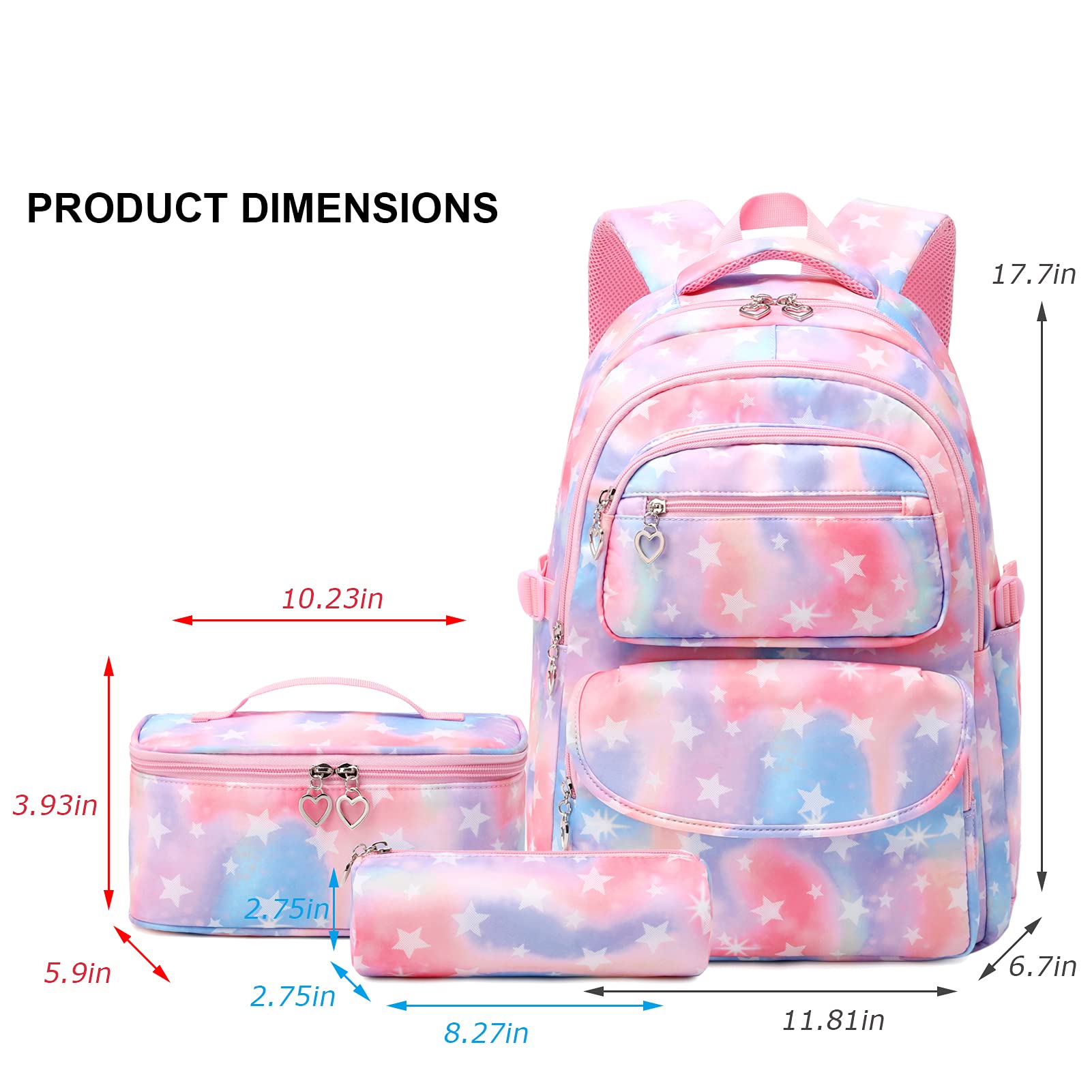 SIVENKE Zaino Scuola Media Elementare Zaini Scuola Ragazza 3 Pezzi con Borsa Termica Astucci Matite Zainetti Set per Bambini Adolescenti Zaini per Ragazze