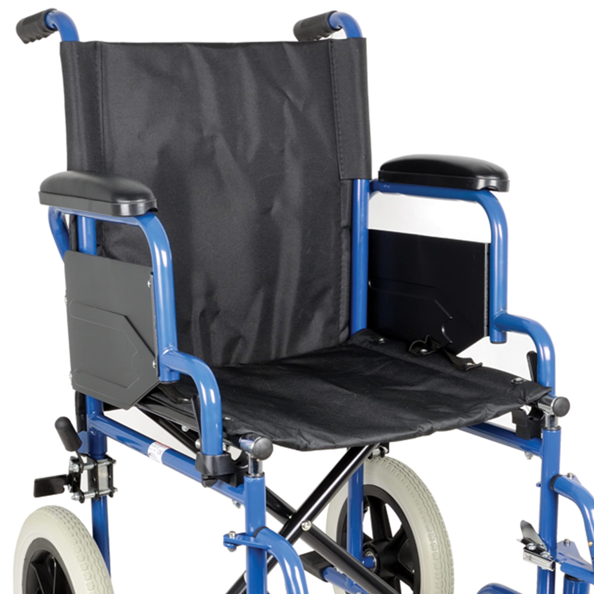 Gima - Silla de ruedas Essex, asiento de tela negra, marco de acero y frenos de bloqueo en ruedas traseras, 46 cm, 43261