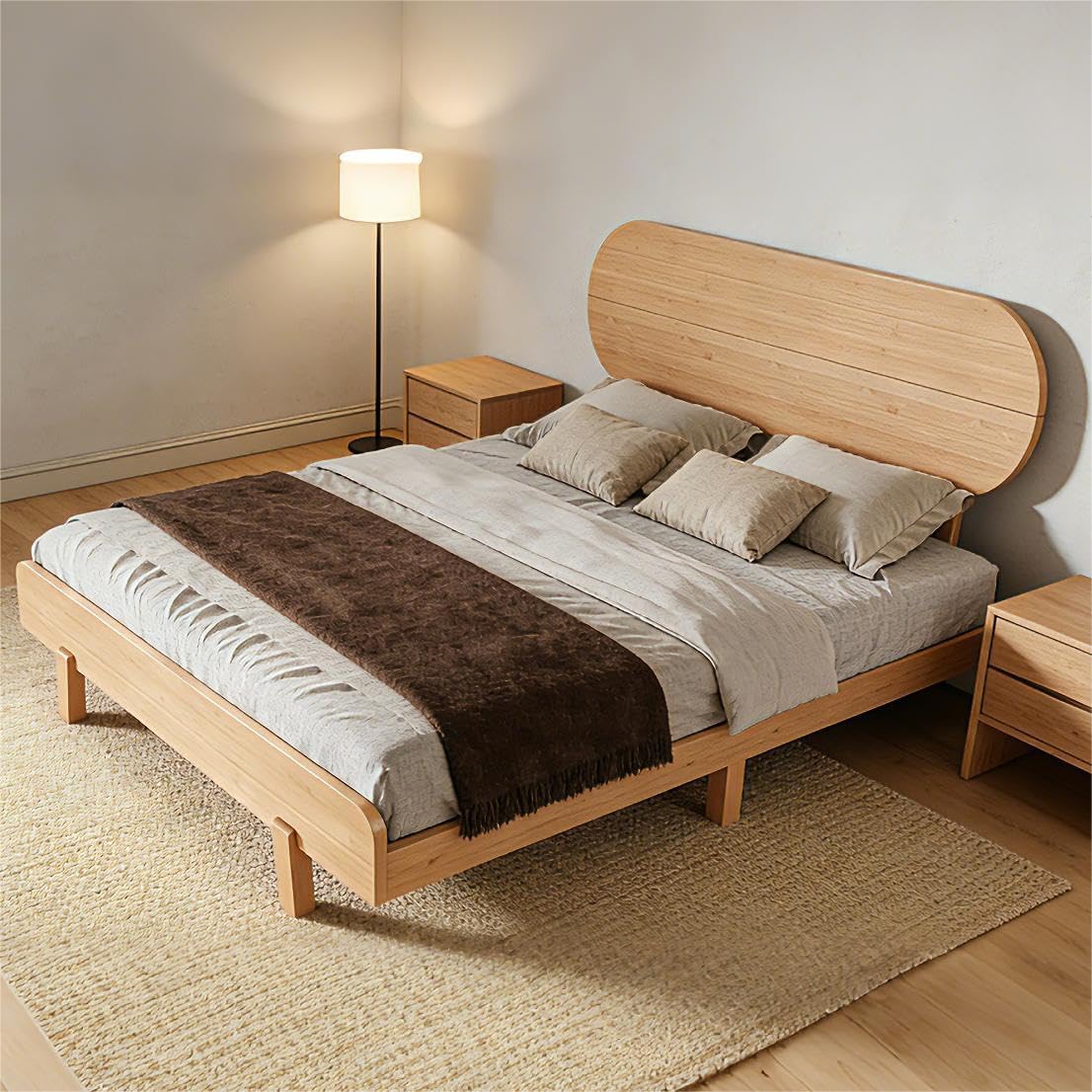 Bellemave Full Bed Frame with Headboard & Low Footboard, Bamboo Full Size Bed Frame with Wood Slats Support 500LBS, Japanese Bed Frame Full Size, No Box Spring Needed, Natural