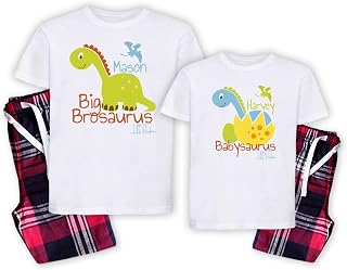 Brosaurus Colour Matching Sibling Family Pyjamas Set of Two Children's Personalised Babysaurus Brother Sister Gift Baby Child