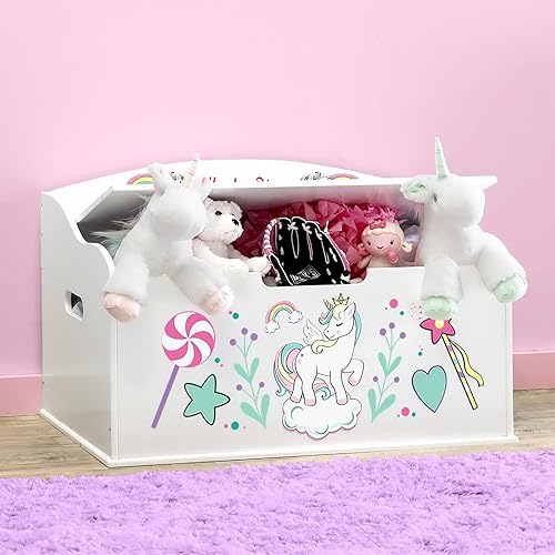Miniatura 6 de DIBSIES Caja de juguetes personalizada Creative Wonders, unicornios y arcoíris, 30 x 19.25 x 18 pulgadas, tapa de cierre suave (blanco)