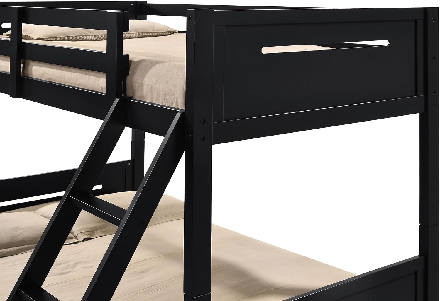 Coaster Home Furnishings Littleton Transitional Wood Twin Over Full Size Bunk Bed Frame with Ladder and Guardrails Fully Slatted Mattress Ready Foundation Black 405052BLK