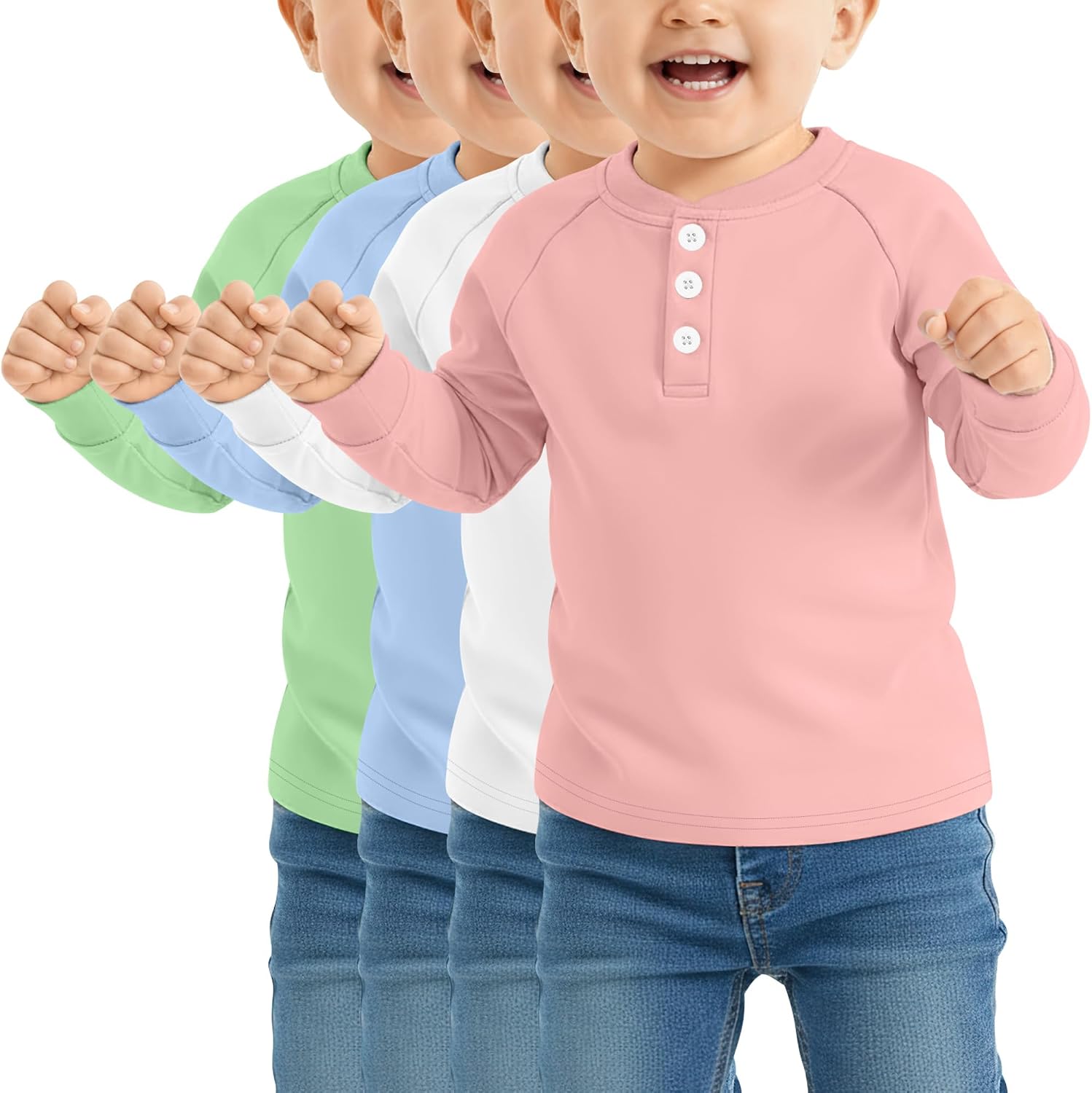 4 Pack Toddler Boys Girls Thermal Henley Shirts