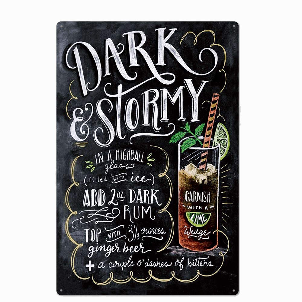 Preeklen Tin Sign 141 Original Vintage Design Dark Stormy Cocktail Recipe Tin Metal Signs Wall Art, Thick Tinplate Print Poster Wall Decoration Bar/Kitchen (Dark Stormy, 8X12 Inches (20X30 Cm))