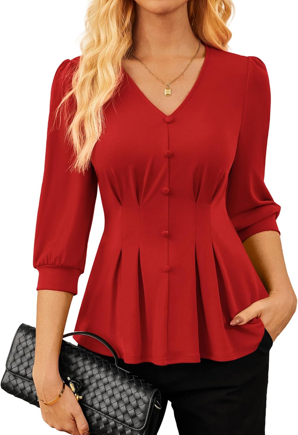 GRACE KARIN Women Business Casual Tops, 2026 Spring Trendy Dressy Blouses, 3/4 Sleeve Peplum Work Shirts V Neck Office Outfit
