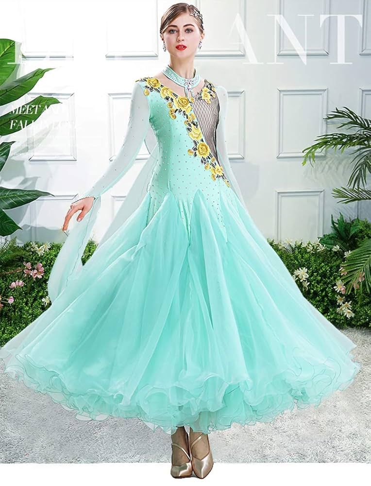 社交ダンス用フラワー刺繍ドレス Amazon.co.jp: [RIKOUZY] 社交ダンスドレス 雪の花飾り 社交