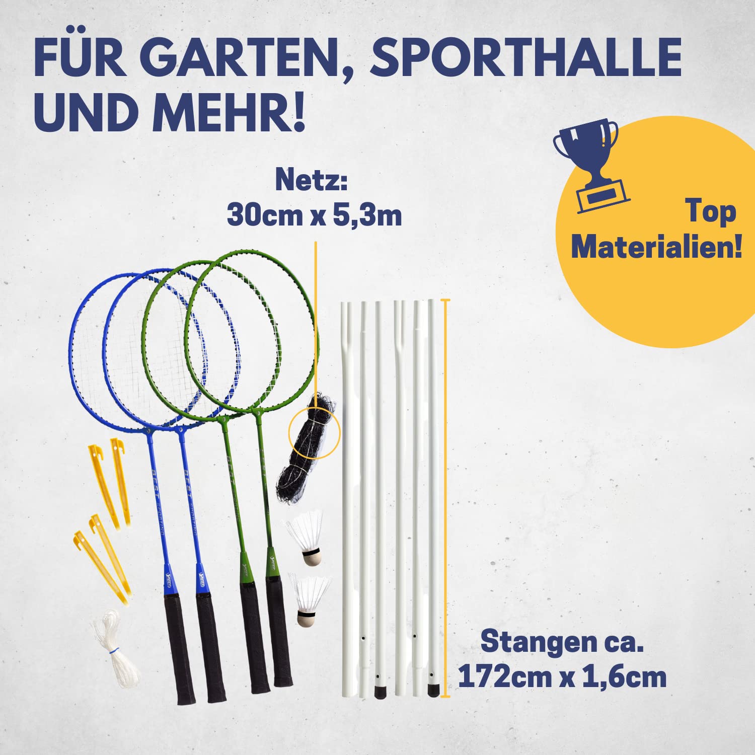 Best Sporting Set di volani per Adulti e Bambini, Composto da Rete, 4 Racchette, 2 Palline da Badminton e Borsa, Set volano per Bambini, Rete da Badminton e Racchette da Giardino