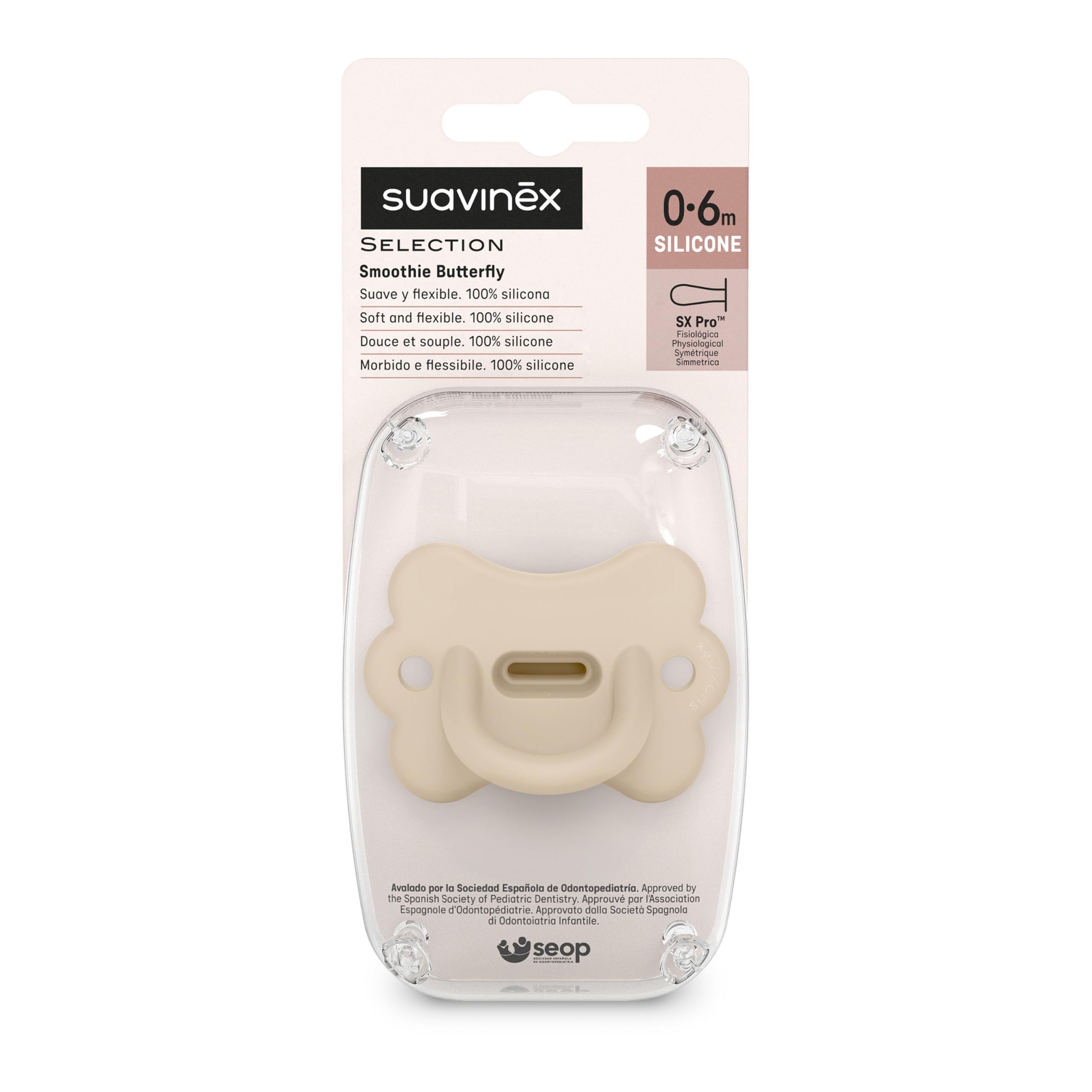 Suavinex, Sucette Tout Silicone pour Nouveau-nés, pour Bébé 0/6 Mois et Naissance, avec Tétine Symétrique SX Pro, Réversible, Super Douce et Souple, Idéal pour Dormir, Butterfly, Irish Cream - 5