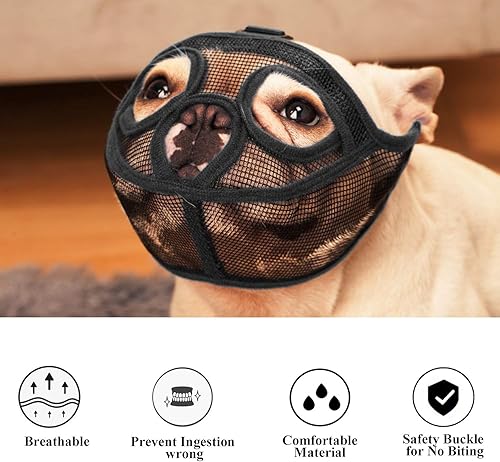 Miniatura 5 de Bozal corto para perro, bozal de bulldog, perro para morder, ladrar, masticar, ajustable (L, negro)