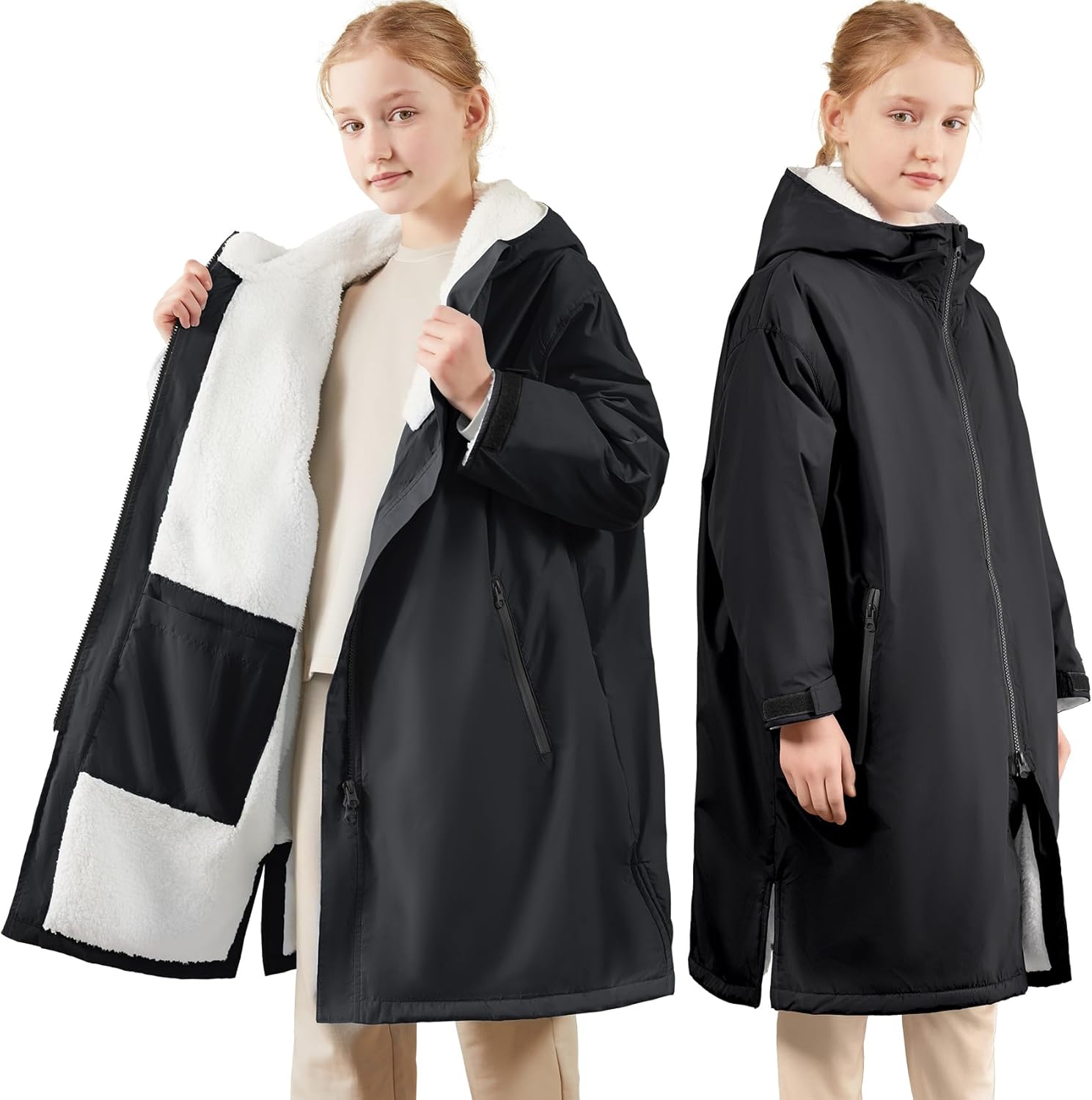 Swim Parka Kids Windproof Sherpa-Lined Unisex Parka Quick-dry Robe Coat for Kids Youth,Oversize Swimming Warm Jacket