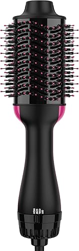 Secador de pelo, secador de pelo en uno, secador de pelo 4 en 1 mejorado y voluminizador con iones negativos antiencrespamiento cerámica titanio