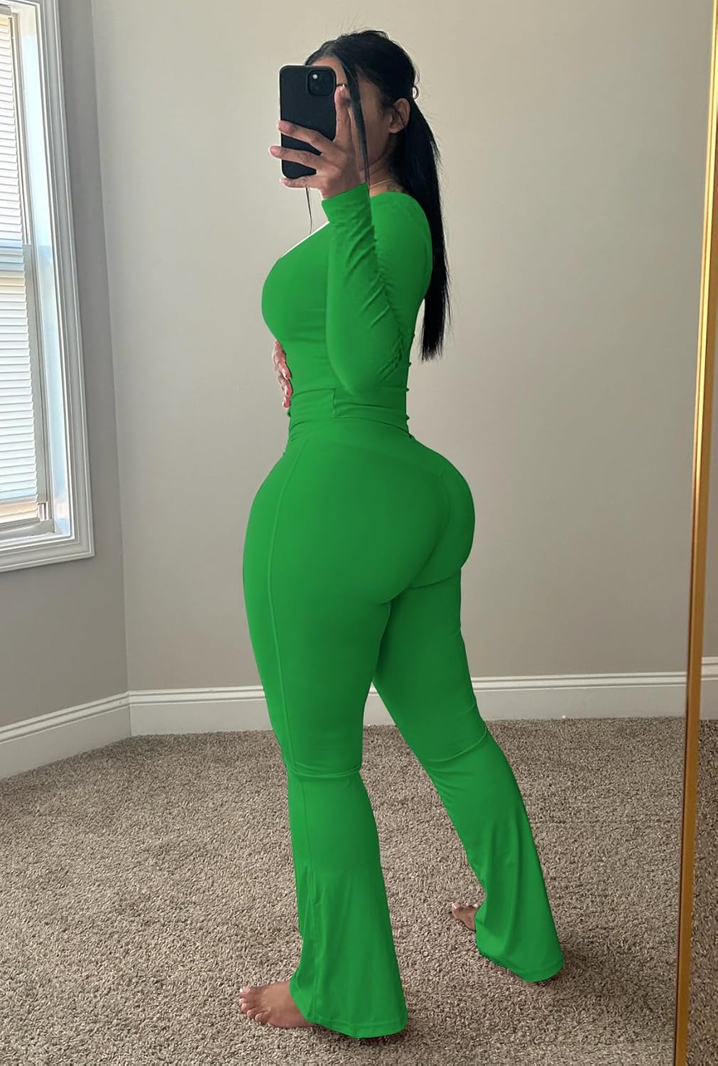 HBQ 2 Piece Sets For Women Casual Contrast Binding Crop Top and Flare Pants Lounge Sets Tracksuit - Image 3