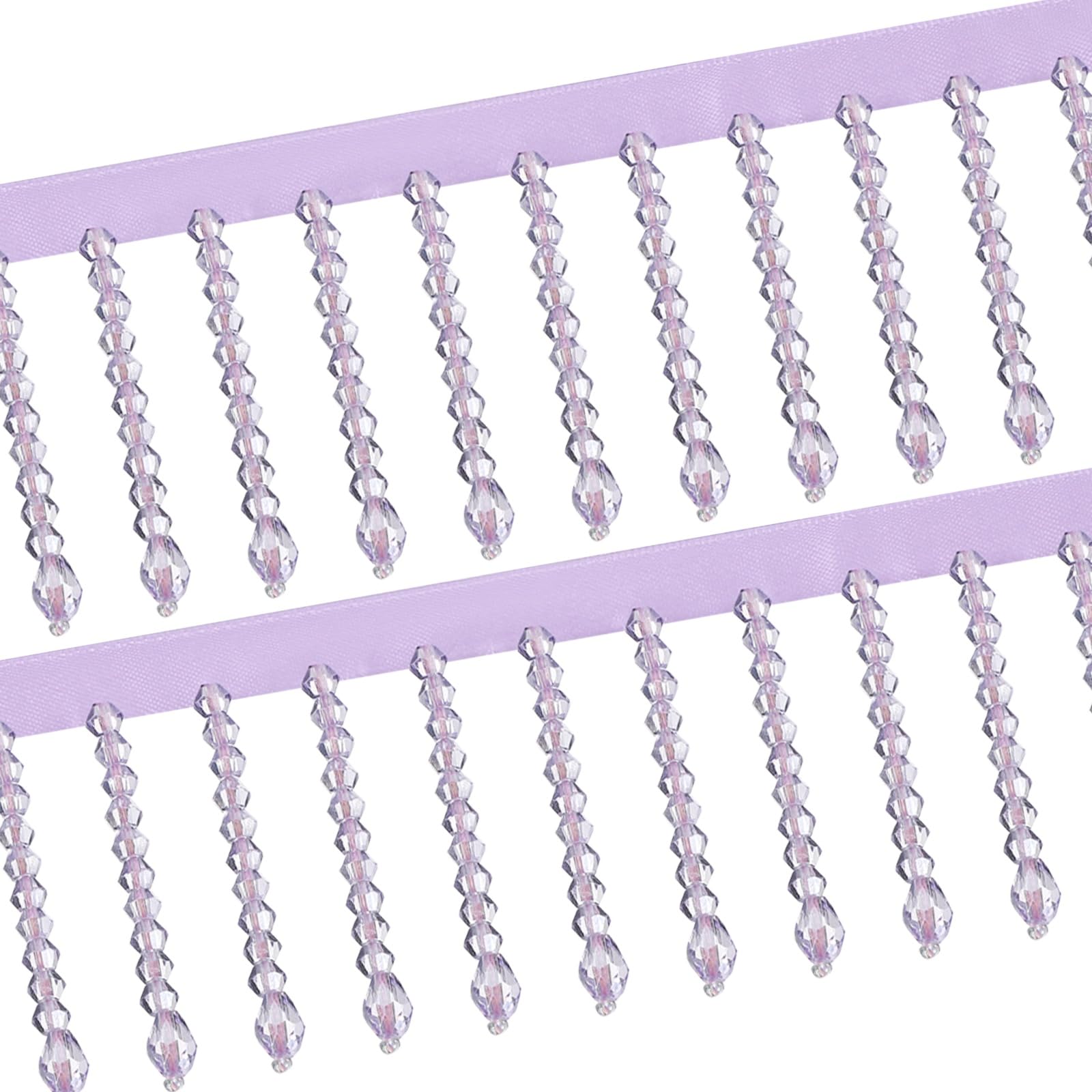 sourcing map 1 Yard Crystal Beaded Ribbon Fringe Trim, 2.4" Crystal Fringe Tassel Rhinestone Bead Trim Tassel for Curtain Lamp Shade Dress Clothes Wedding Decoration DIY, Lavender