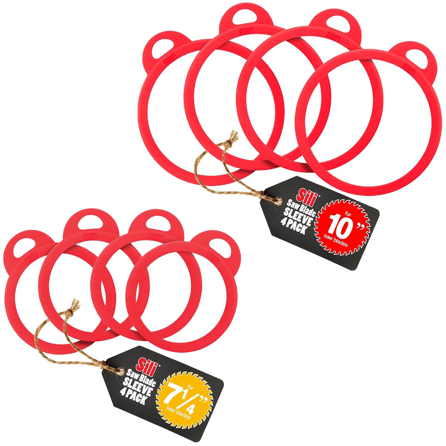 Sili Sleeve Silicone Saw Blade Storage Protector Holder Cover for Circular Miter Tablesaw Blades and Table Saw Accessories (7-1/4" 4 Pack & 10" 4 Pack)