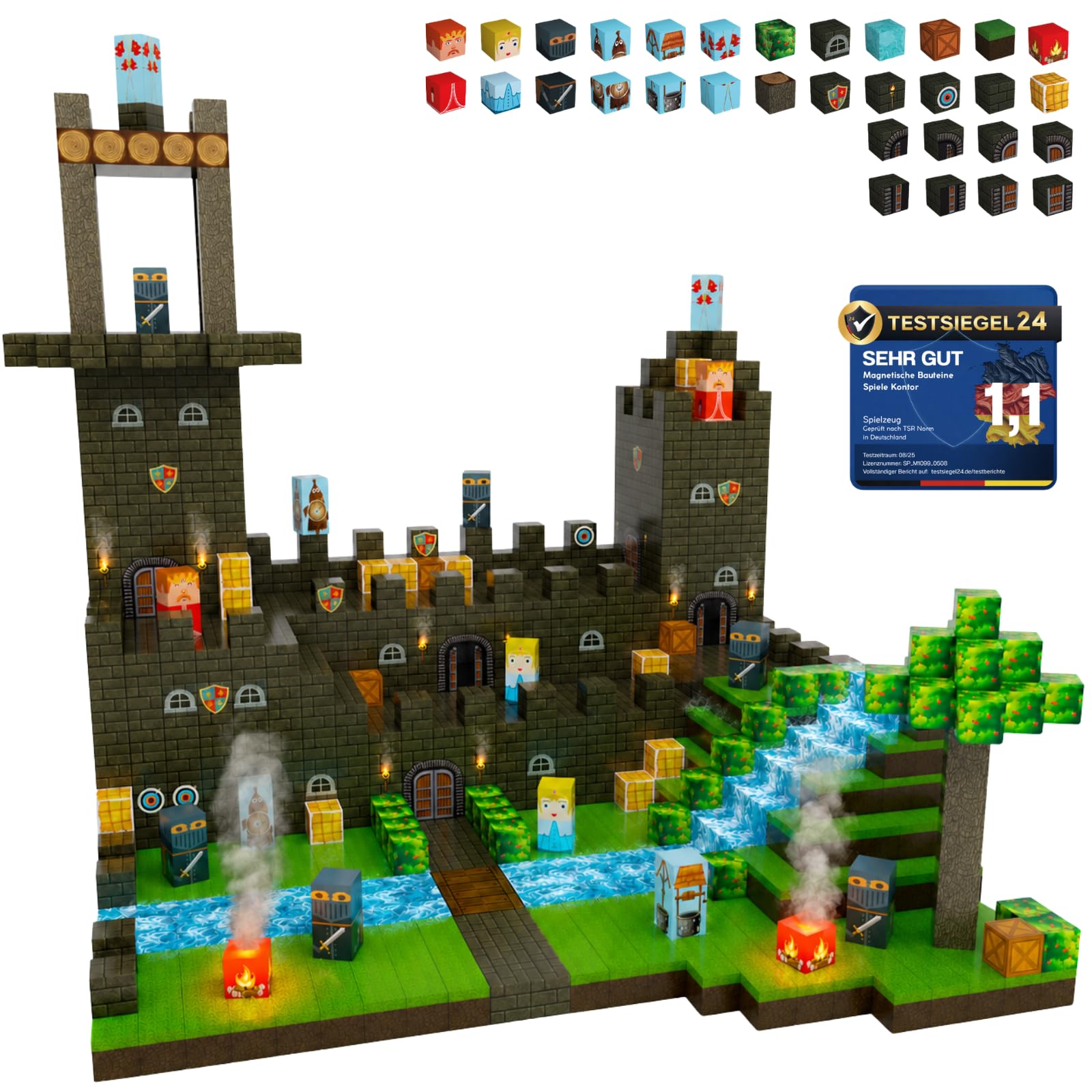 Spiele Kontor Magnetic Building Blocks Knight's Castle - 80 Pieces Magnetic Building Blocks | Children's Toy for Boys and Girls | Creative Magnetic Game | Toy from 3 Years