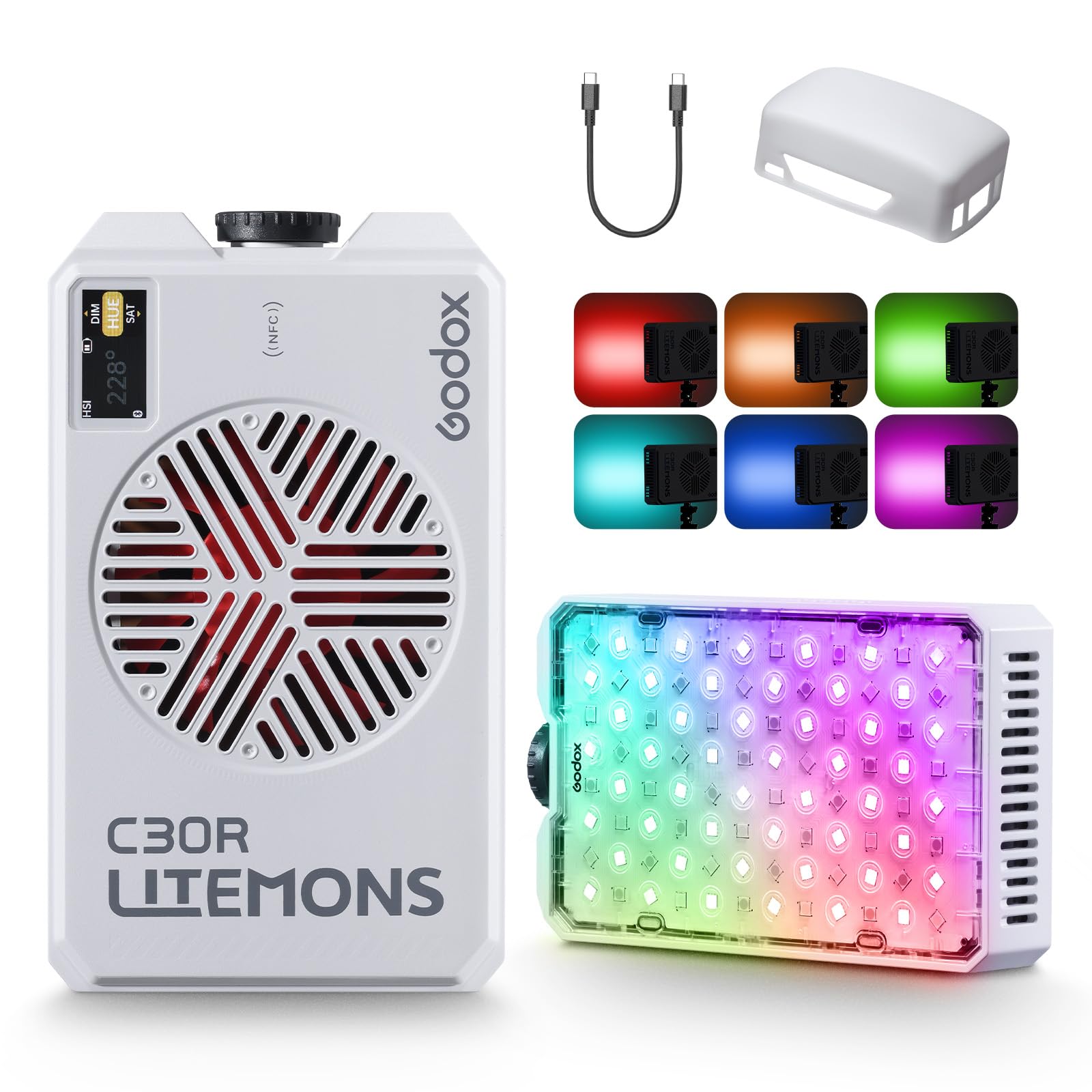 Godox Litemons C30R RGB LED Video Light 30W LED Panel Luz | 1800K-10000K a Color Completo y Modo FX, 2200LUX/Batería Integrada, Ultraportátil LED Panel Luz para Fotografía, Vlogs