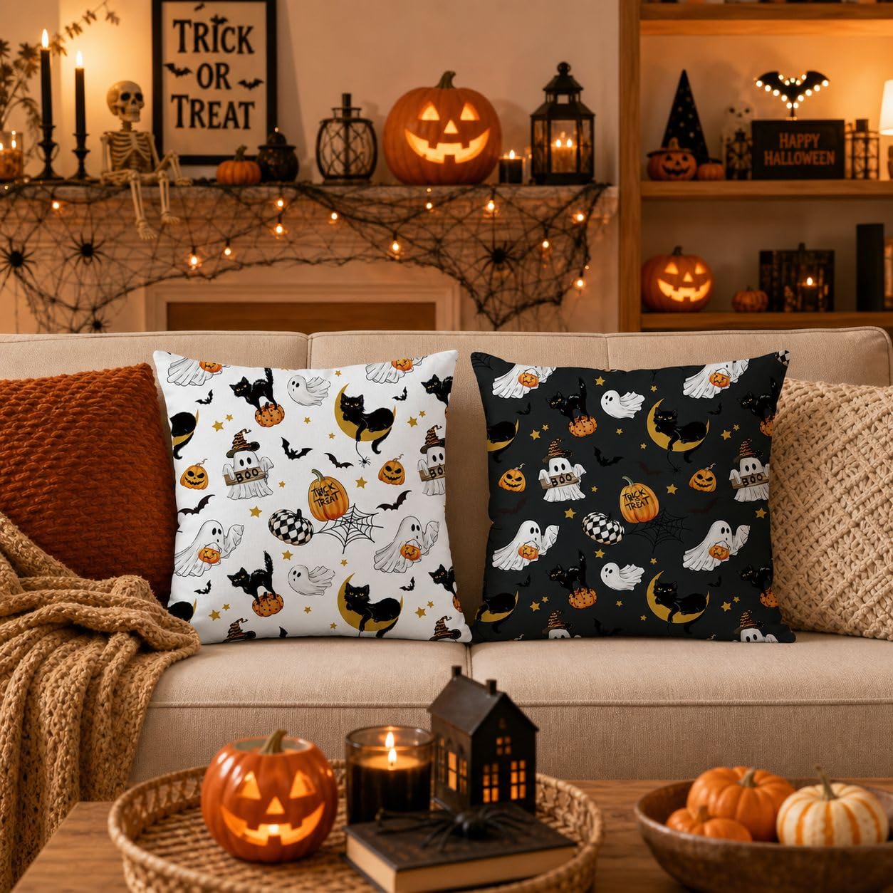 Amazon.co.jp: Hopomoon ハロウィン クッションカバー 18x18インチ 2枚