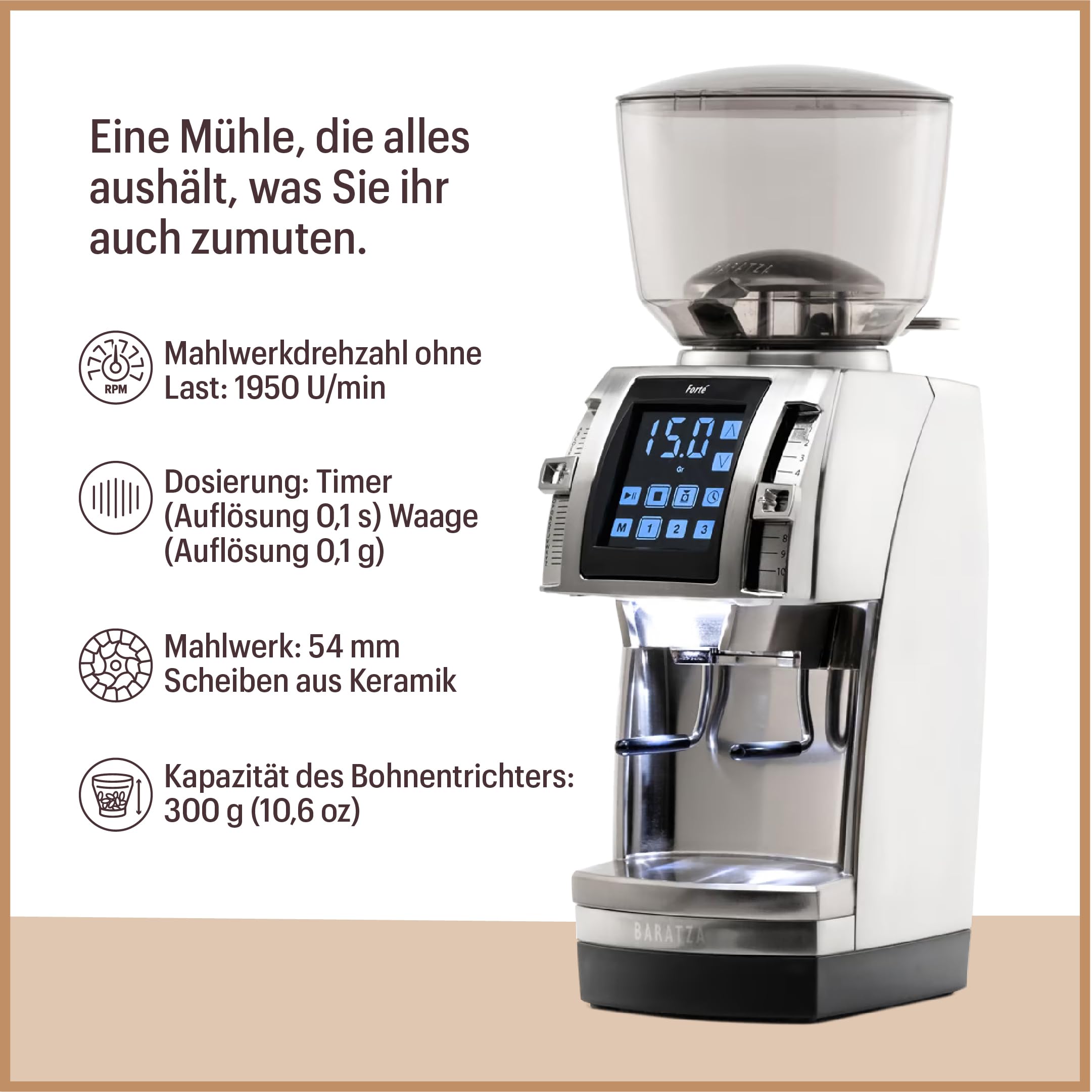 Baratza Forte AP Kaffeemühle, Edelstahl | Elektrische Kaffeemühle mit Flachen Keramik-Grate, Touchscreen, Für Espresso, Capucchino, oder Individuelle Dosierung