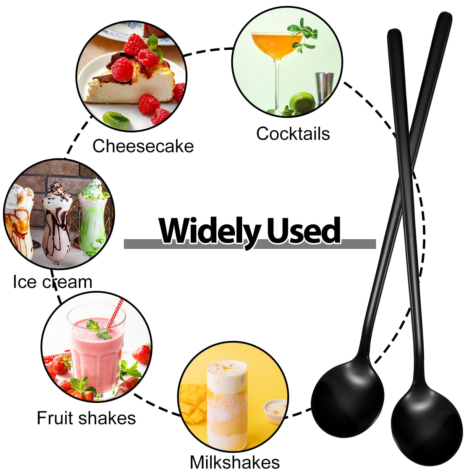4 cucharas de café de acero inoxidable negro satinado, 6,7 pulgadas, cucharas de té helado, espresso para espresso, cucharas de postre, cucharas grandes redondas