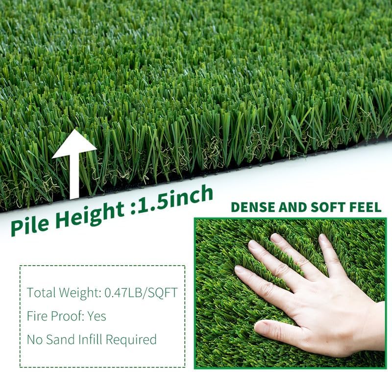 Miniatura 2 de Césped artificial de 1.50 pulgadas de altura del pelo de césped sintético realista, 10 x 10 pies, para interiores y exteriores, alfombra Astro para