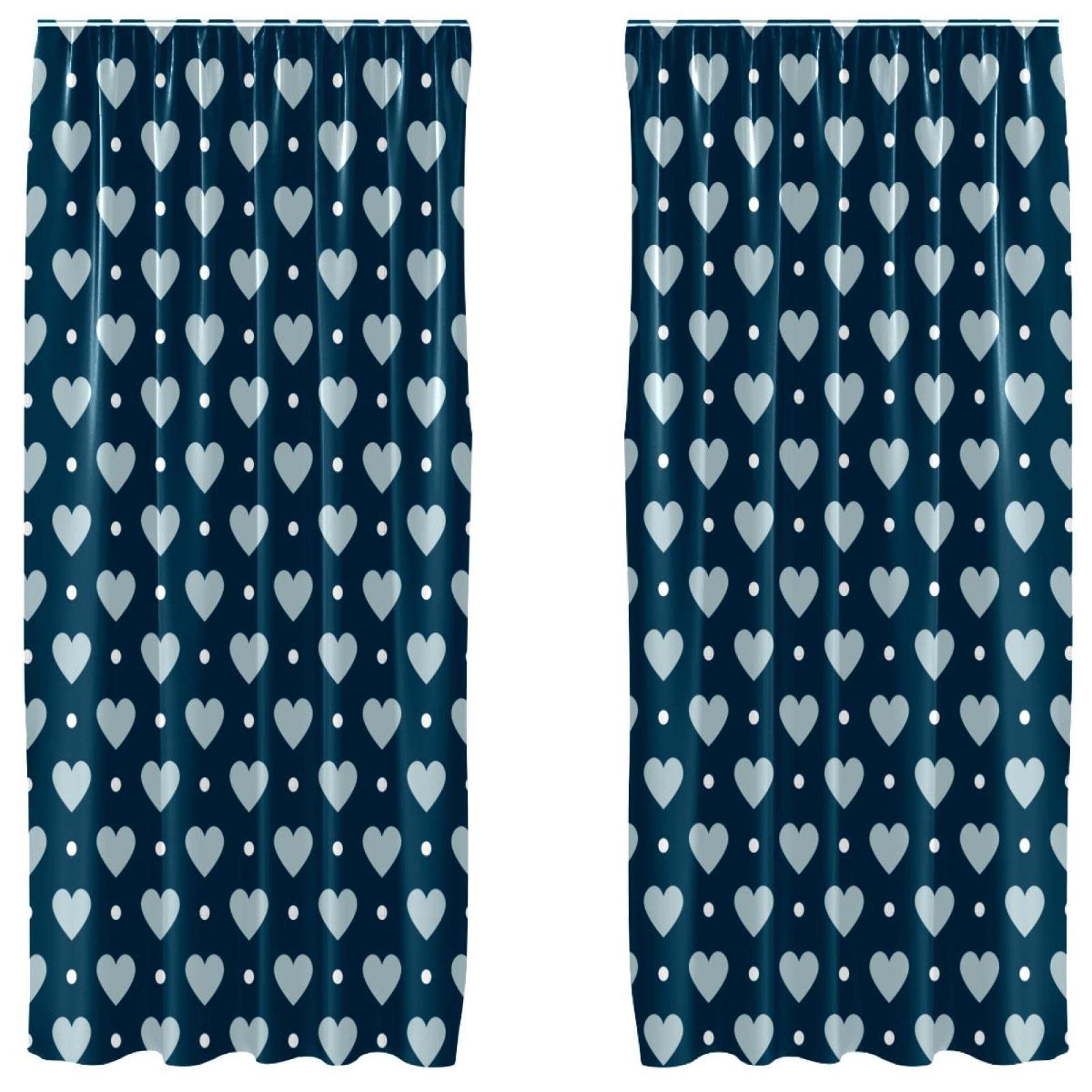 Cortinas opacas Blue Hearts & Dots de 55 x 84" para un descanso profundo en el dormitorio