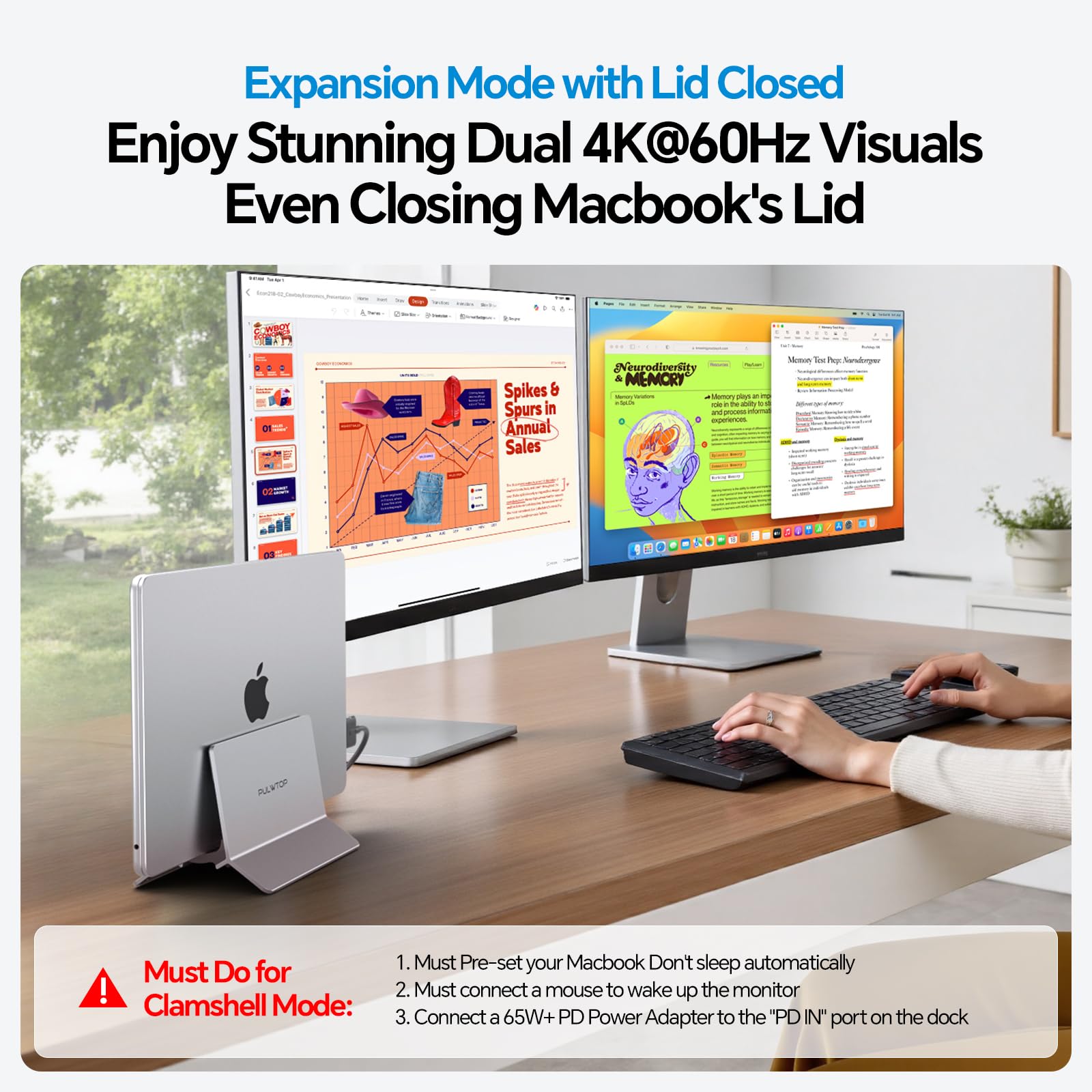 MacBook Docking Station Dual Monitor, Docking Station USB C per laptop con 2 HDMI 4K@60Hz, USB A/C 10Gbps, PD, Ethernet, M.2 SSD Case, Vertical Dock Stand SD/TF per MacBook Pro Air M3 M4 M5