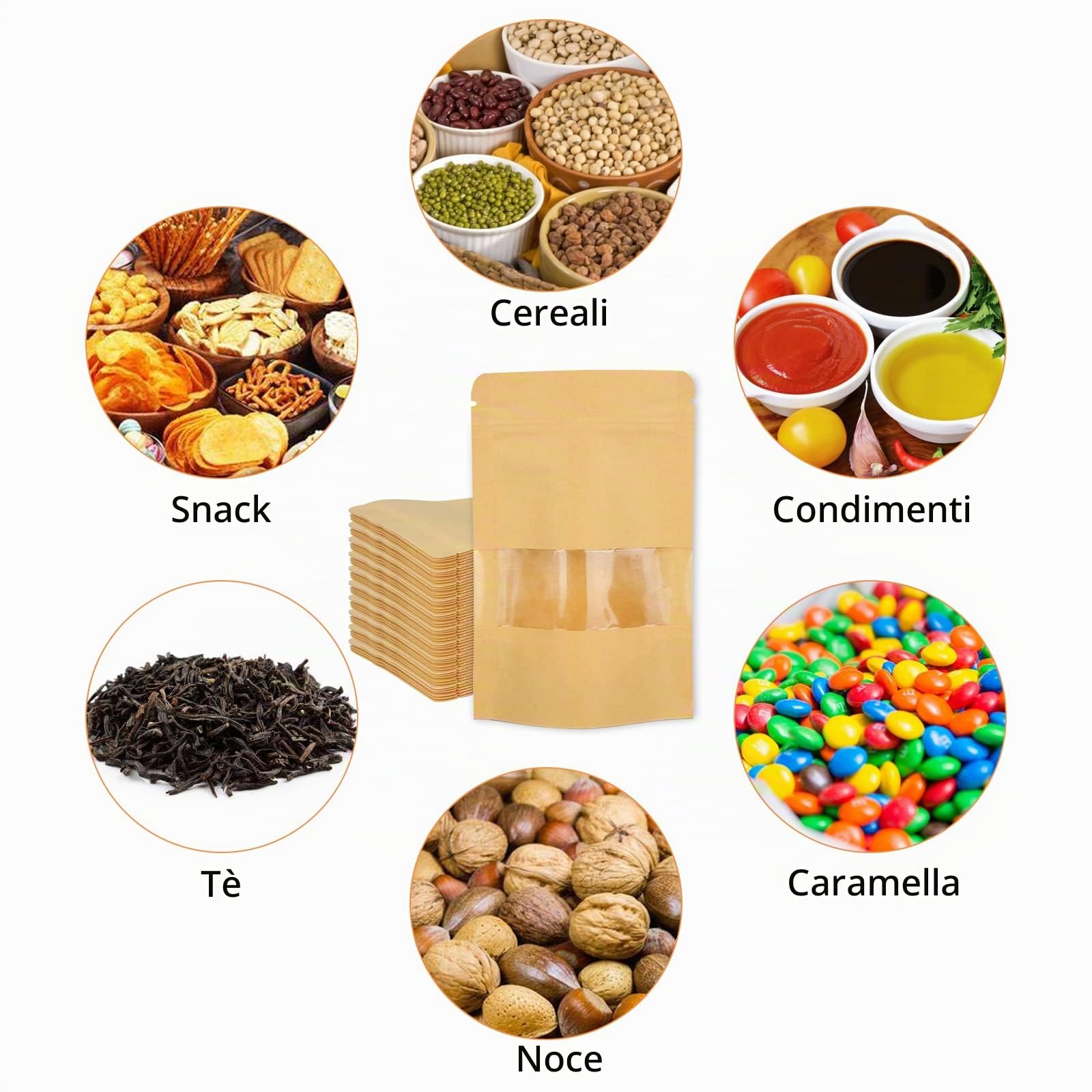 SENENQU 200 Pezzi 16x22cm Sacchetti Alimenti Richiudibili | Carta Medi, per Confetti, Sacchetto Pane, Regalo, Buste Carta Alimenti, Sacchetti Confetti, Richiudibili Alimentari