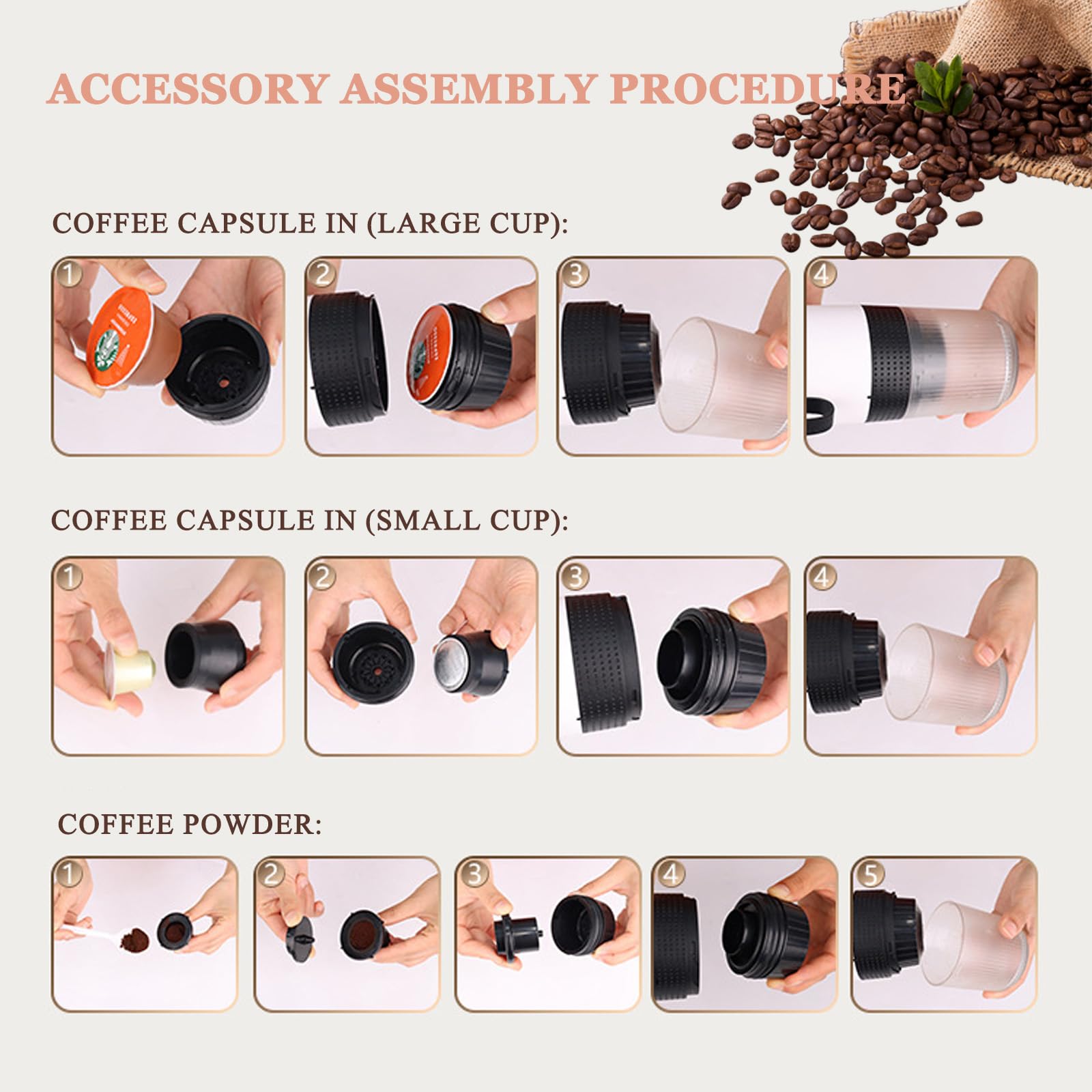 KHEALING Máquinas de café portátiles, cafeteras de cápsulas, máquinas de café de viaje, máquinas de espresso, máquinas de café de coche para café molido y taza de café de cápsulas (blanco)